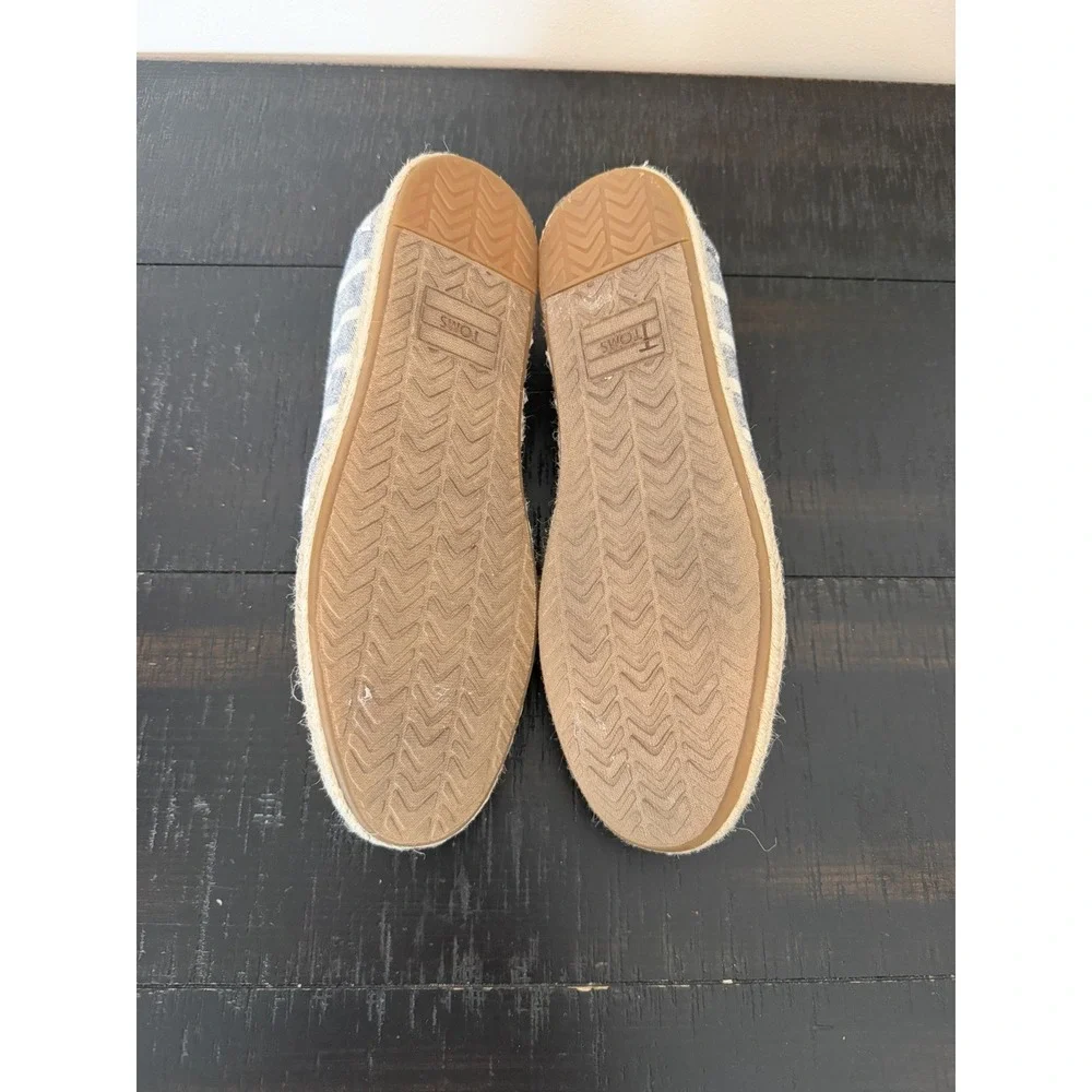 TOMS Blue/White Striped Canvas Espadrille Flats Size 7.5 Comfort Nautical Casual